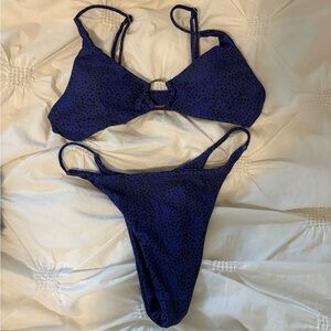 Blue Speckled Ring-Front Bikini Set